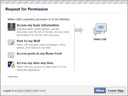 Facebook fake video call permissions