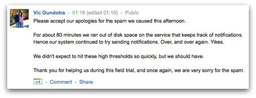 Google spam apology