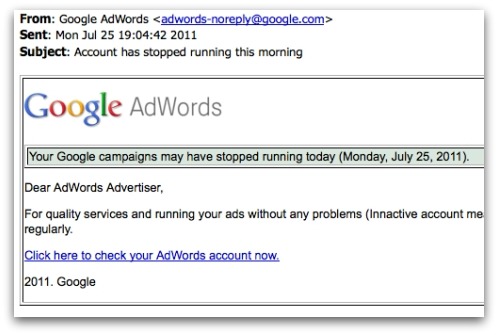 Google AdWords phishing email. Click for larger version