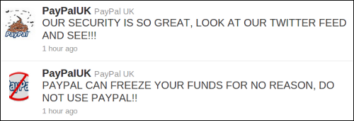 PayPal UK hacked tweets