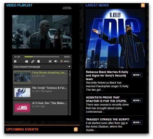 Part of Sony Music Ireland's defaced website
