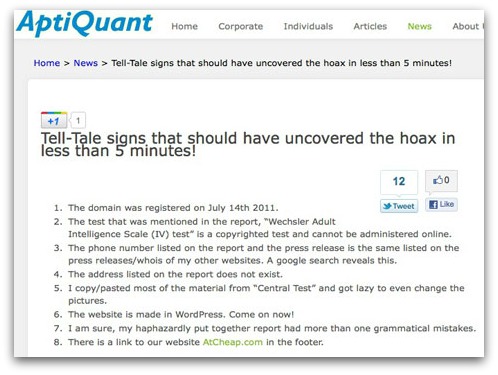 AptiQuant admits it's a hoax