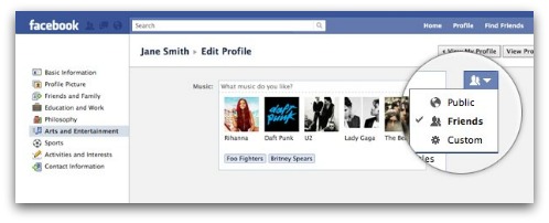 Facebook inline profile controls
