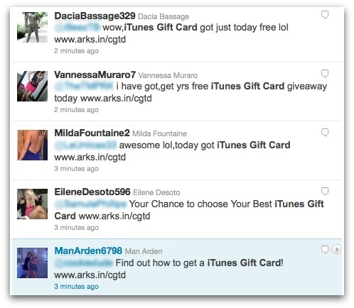 iTunes gift card spam tweets