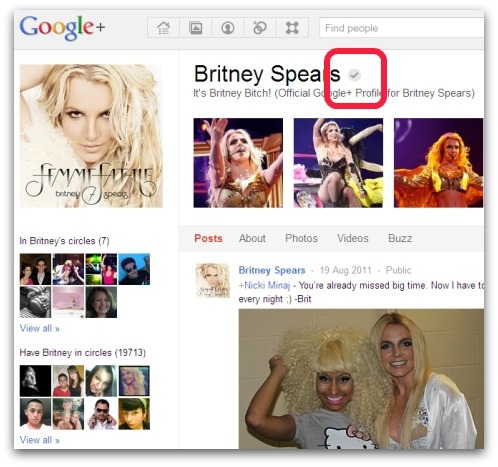 Official Britney Spears Google+ account