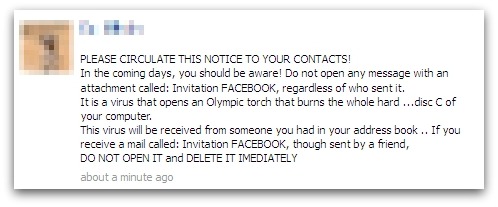 Olympic Torch Facebook virus hoax