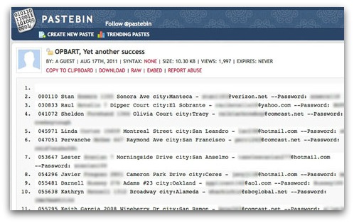 OpBART - names and addresses of police officers