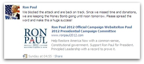 Ron Paul statement on Facebook