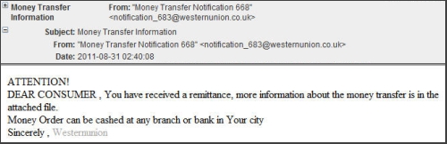 Western Union malicious email