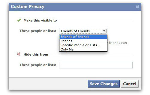 Custom privacy on Facebook