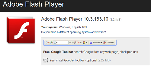 Adobe Flash Player download page