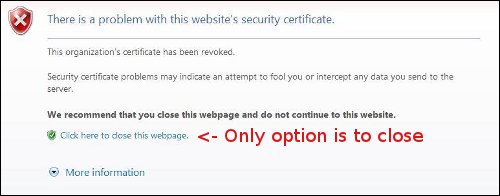 IE revoked certificate block