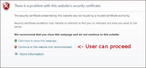 IE untrusted certificate warning