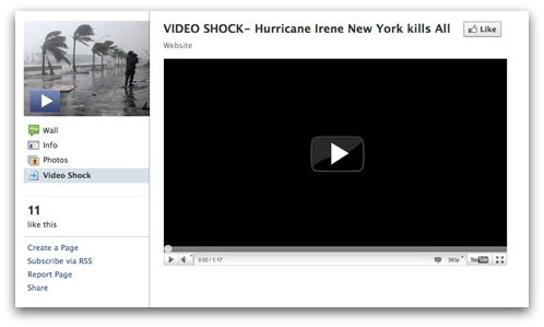 Hurricane Irene Facebook clickjacking scam