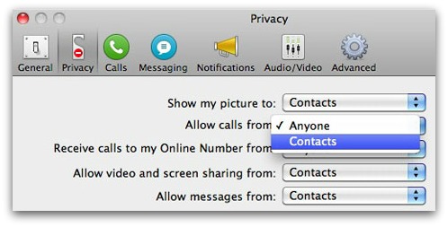 Skype privacy settings