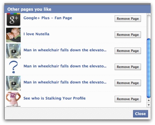 Remove page from your list of likes