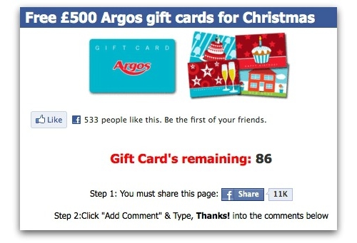 Argos Facebook scam