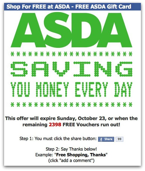Shop for free at ASDA Facebook scam