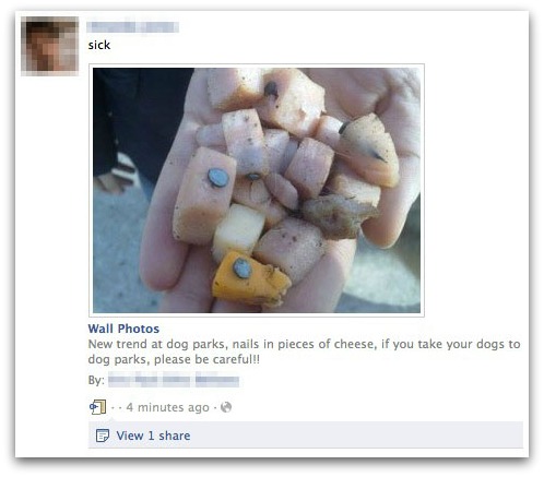 New trend at dog parks, nails in pieces of cheese, if you take your dogs to dog parks, please be careful!!