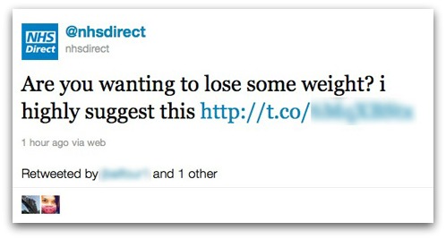 Spam tweet from NHS Direct