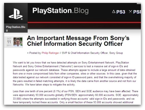 Sony blog entry about security breach