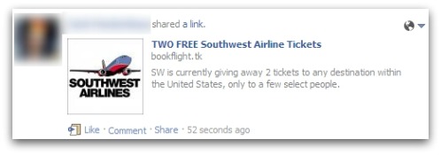 Southwest airlines Facebook scam