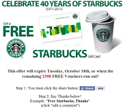 Starbucks Facebook gift card scam