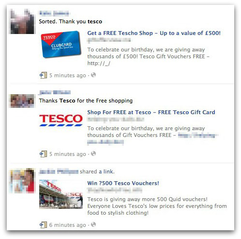 Tesco scam messages on Facebook