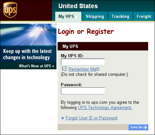UPS phishing page
