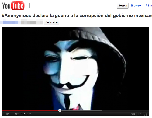 YouTube video from Anonymous making statement on Mexican corruption
