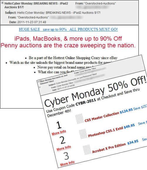 Examples of Cyber Monday spam