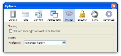 Screen shot of Firefox showing DNT setting