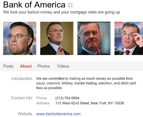 Bogus Bank of America About page on Google Plus