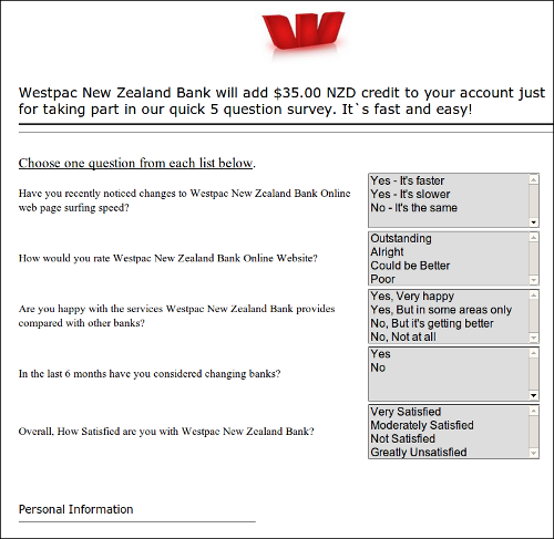 Westpac Bank phishing survey