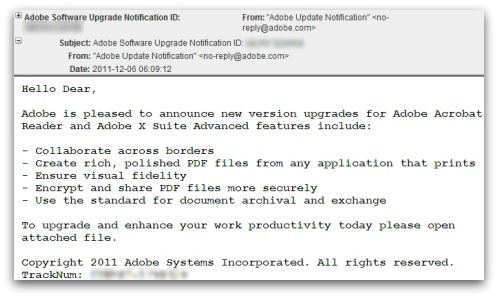 Bogus Adobe email has malware attached