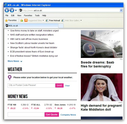 AOL website, , promoting Kate Middleton doll story