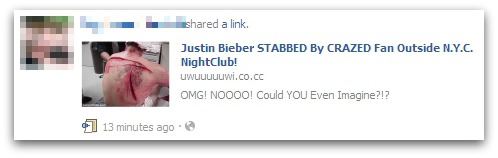 Justin Bieber Facebook scam