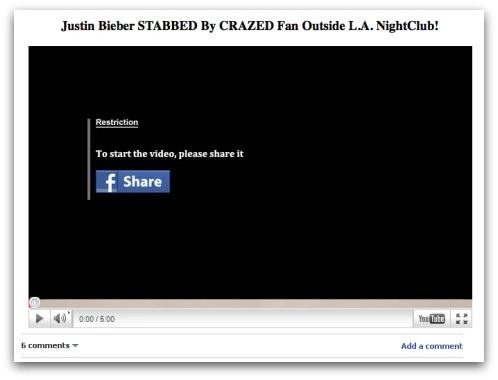 Justin Bieber Facebook scam