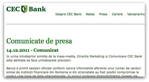 CEC Bank security breach statement