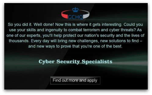 GCHQ code-cracking success page
