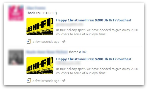JB Hi Fi voucher scam on Facebook