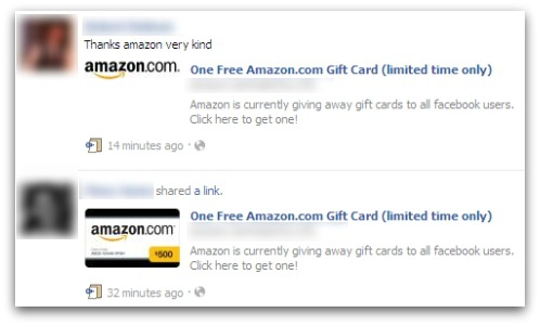 Amazon Gift card scam on Facebook