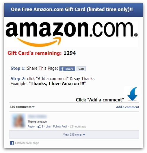 Amazon Gift card scam on Facebook