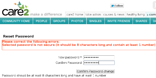 Care2.com password reset