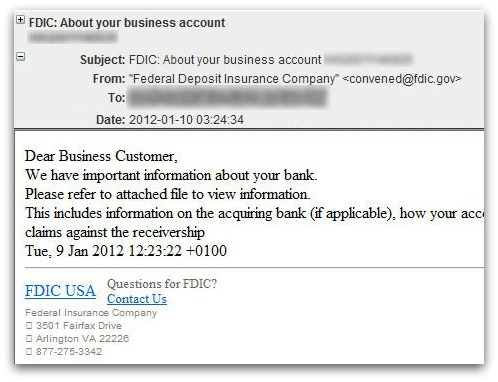 Malicious email claiming to come from FDIC
