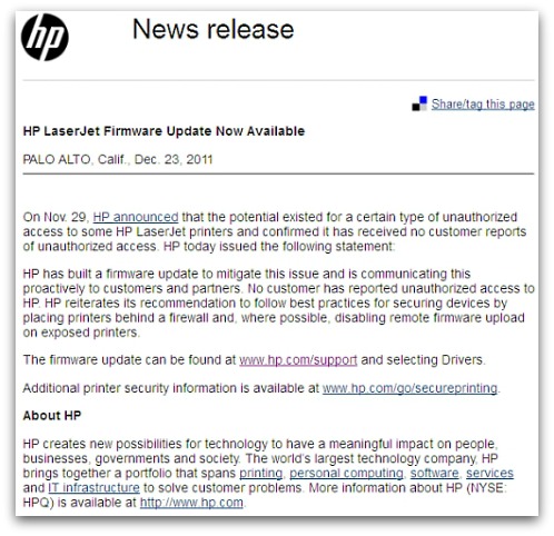 HP press release