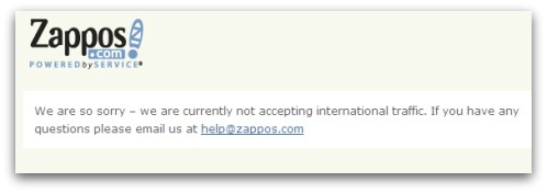 Access to Zappos' blog is blocked to non-US users
