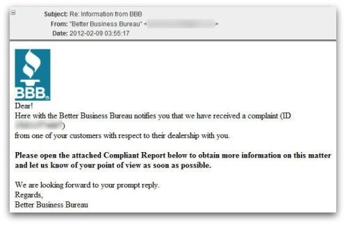 Better Business Bureau malware attack