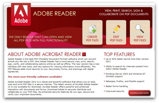 Bogus Adobe download website