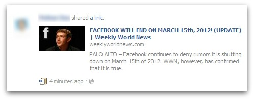 News of alleged end of Facebook, linked to from Facebook